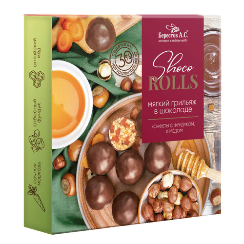 №2 Берестов Shoco Rolls конфеты с фундуком, цукатами моркови  и медом 135г  в Рязани