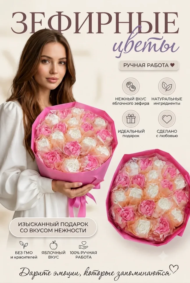  Букет Зефирный Размер XL бело-розовый,350г в Рязани